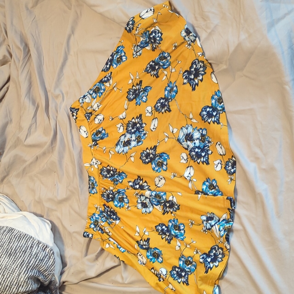 M Yellow Blue Flowers Mini Skirt